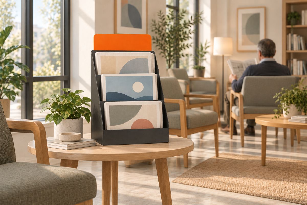 Illustration: A stand in a waiting room reading corner